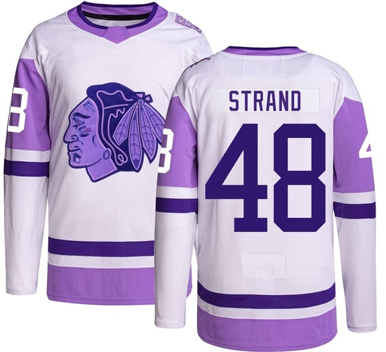 Adidas Austin Strand Chicago Blackhawks Authentic Hockey Fights Cancer Jersey -