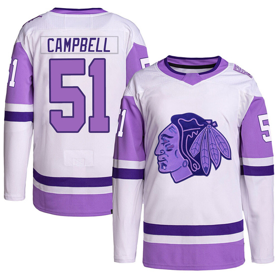 Adidas Brian Campbell Chicago Blackhawks Authentic Hockey Fights Cancer Primegreen Jersey - White/Purple