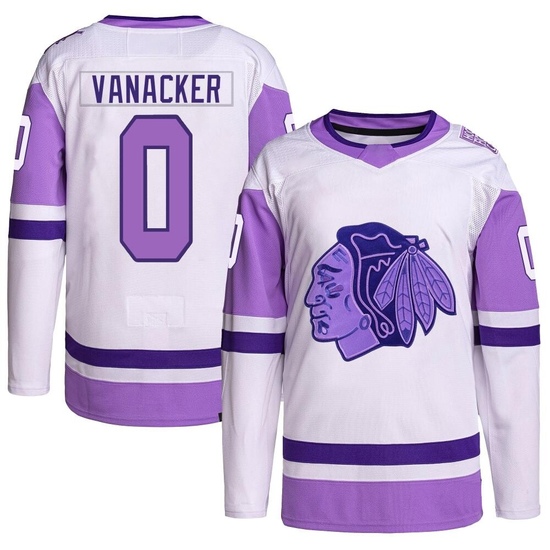 Adidas Marek Vanacker Chicago Blackhawks Authentic Hockey Fights Cancer Primegreen Jersey - White/Purple