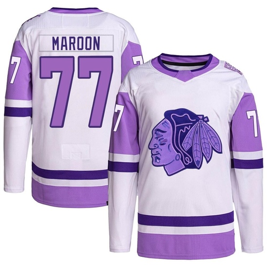 Adidas Pat Maroon Chicago Blackhawks Authentic Hockey Fights Cancer Primegreen Jersey - White/Purple