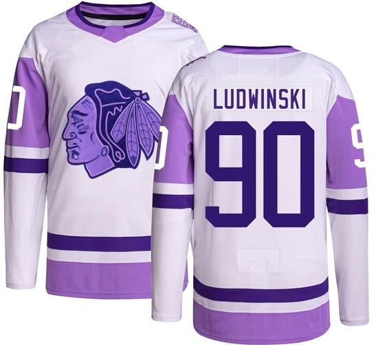 Adidas Paul Ludwinski Chicago Blackhawks Authentic Hockey Fights Cancer Jersey -