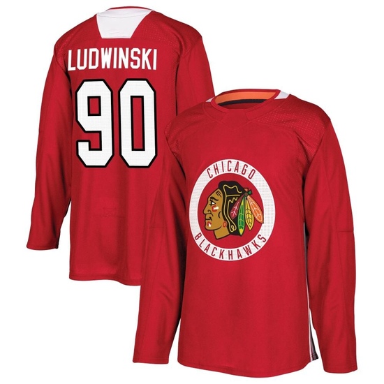 Adidas Paul Ludwinski Chicago Blackhawks Authentic Home Practice Jersey - Red