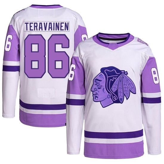 Adidas Teuvo Teravainen Chicago Blackhawks Authentic Hockey Fights Cancer Primegreen Jersey - White/Purple